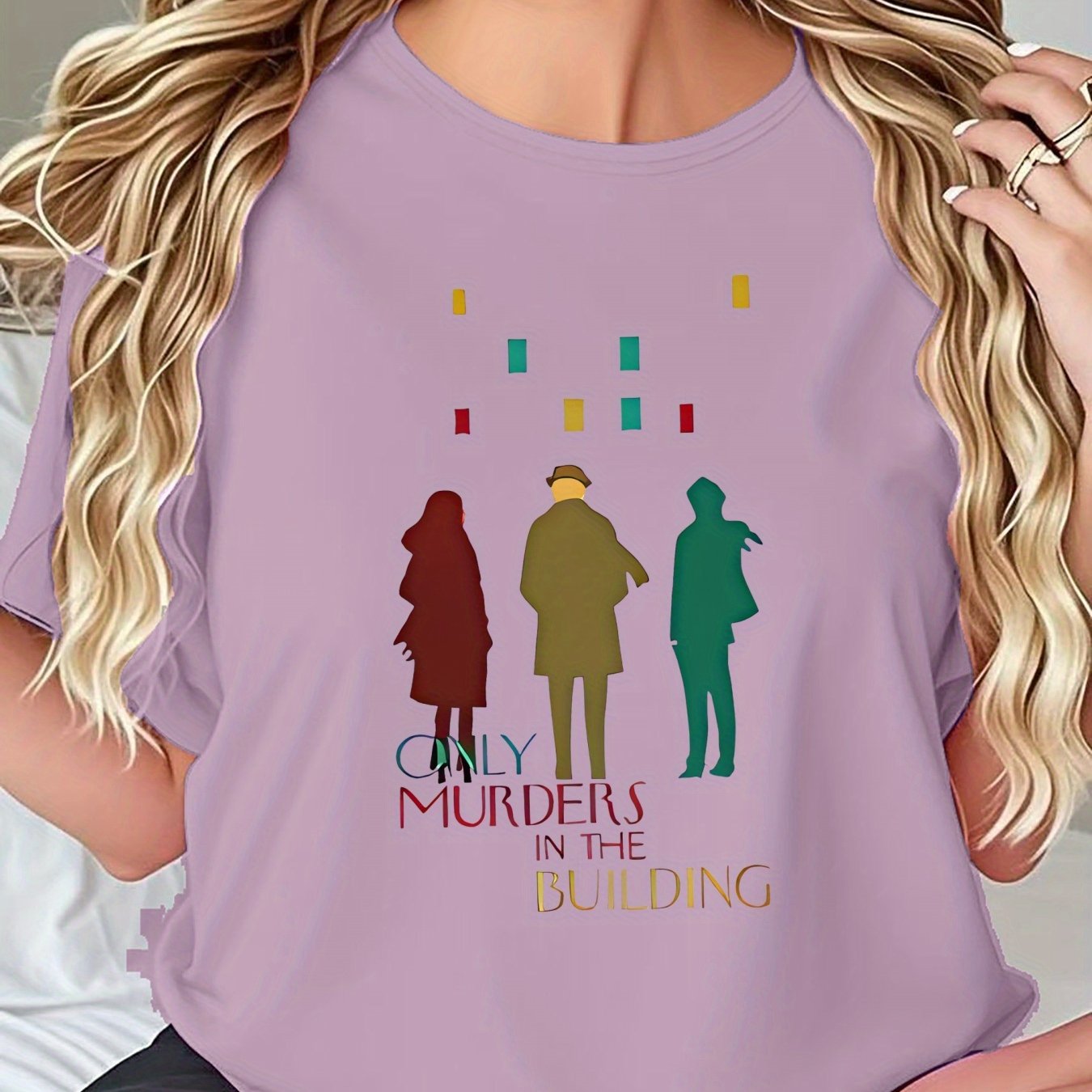 Women's Crime Drama Graphic Tee - "Only Murders Build" T-Shirt - Black True Crime Fan Shirt - Breathable Everyday Casual Top for TV Show Outfits & Gifts - Lightweight Summer Apparel, Pop Culture Clothing, Bold Print, Soft Mat SS69 14.69 Light Purple / XXL