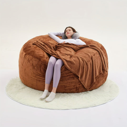 Beanbag Sofa Chair include Filler(Give 3 Gifts:U-shape pillow, blanket pillow, 6FT carpet), Large Round Soft Fluffy Flannel Removable Machine Washable beanbag Sofa, 50 lb Memory Sponge Filled Living Room Bedroom Gamingroom So SS69 123.69 5 Feet / Brown
