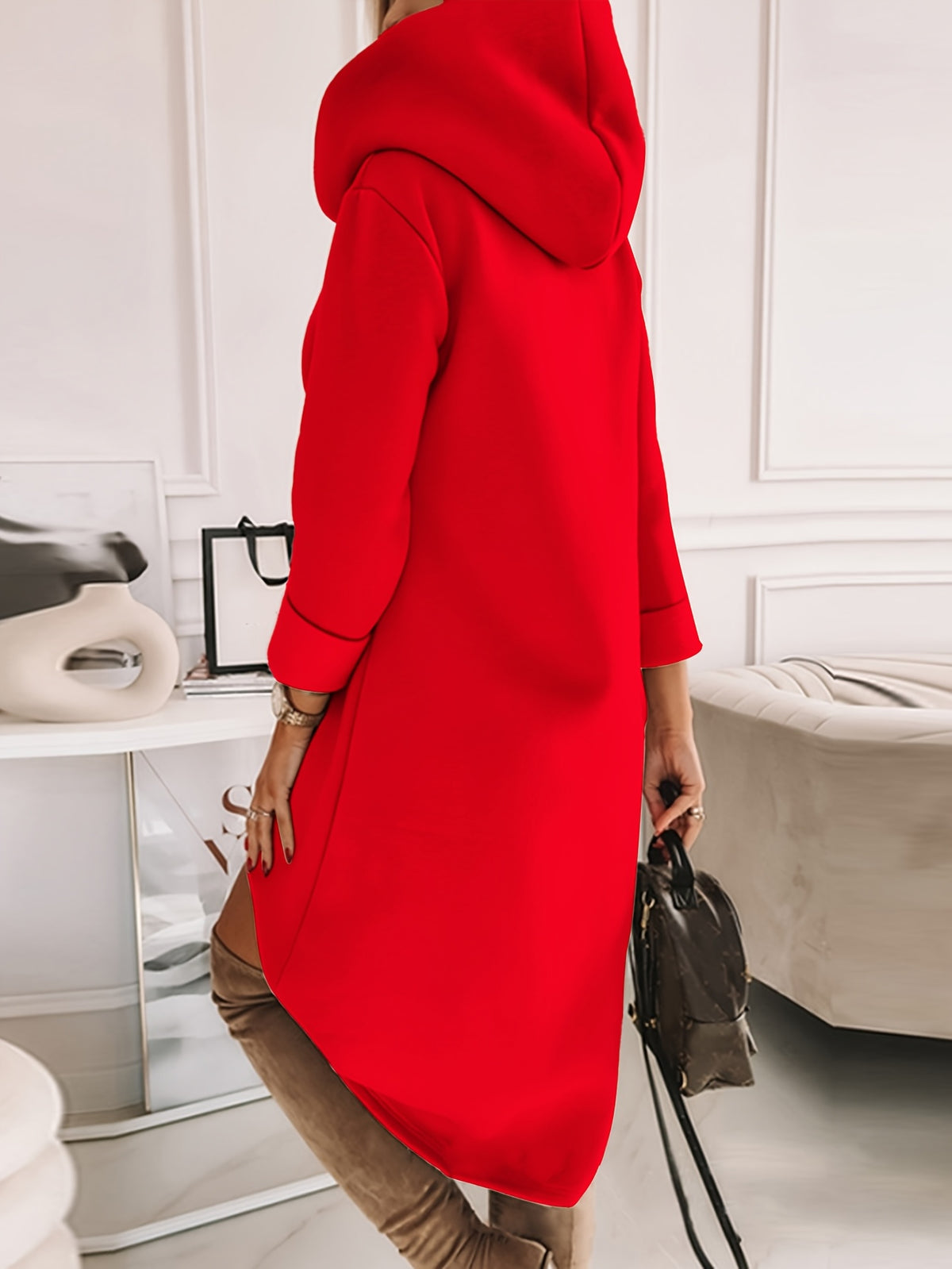 Women's Fashion Hooded Tunic Dress, 100% Polyester Knit Fabric, Geometric Pattern, Applique Detail, for Spring/Summer/Fall - SS69