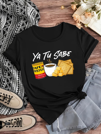 Soft Women'S T-Shirt with Stylish Letter Print - Comfortable Crew Neck, Short Sleeve Casual Tee for Sports & Casual Attire SS69