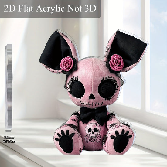 2D Flat, 1pc Gothic Mouse Plush Toy Acrylic Desktop Decor - 2D Print Skull & Rose Design, Black and Pink Style for Halloween Christmas Bar Cafe, 5.9