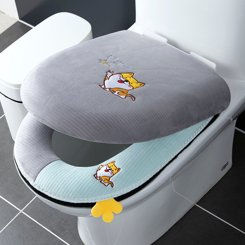 2pcs/3pcs Winter-Themed Toilet Seat Cover Set, Soft Plush Padded Covers, with Embroidered Cartoon Design, Easy to Clean, Portable, with Zipper Closure for All Seasons SS69 13.69 Want to be thin (gray) 1 set / Default