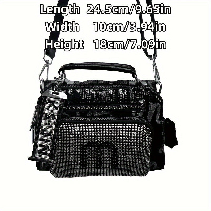Spacious Rhinestone-Embellished Glamorous Women's Backpack - Adjustable Strap, Multi-Pocket Design, Comfort Grip Handle Crossbody Satchel for Special Occasions SS69