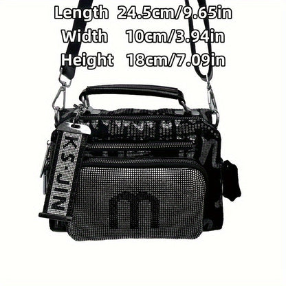 Spacious Rhinestone-Embellished Glamorous Women's Backpack - Adjustable Strap, Multi-Pocket Design, Comfort Grip Handle Crossbody Satchel for Special Occasions SS69