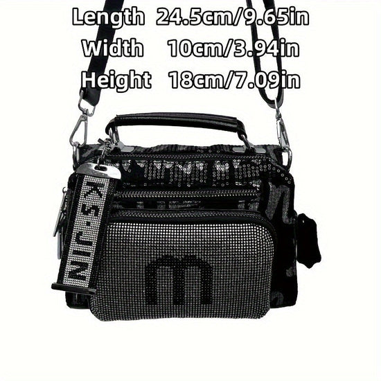 Spacious Rhinestone-Embellished Glamorous Women's Backpack - Adjustable Strap, Multi-Pocket Design, Comfort Grip Handle Crossbody Satchel for Special Occasions SS69