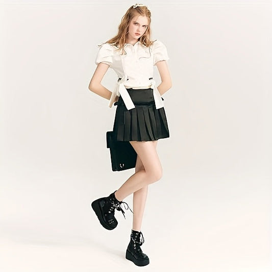 [Goth Rave High Heel Boots] Goth Rave High Heel Round Toe Zipper Wedges Mid Calf Booties - Platform Ankle Boots For Women - Kawaii Shoes SS69