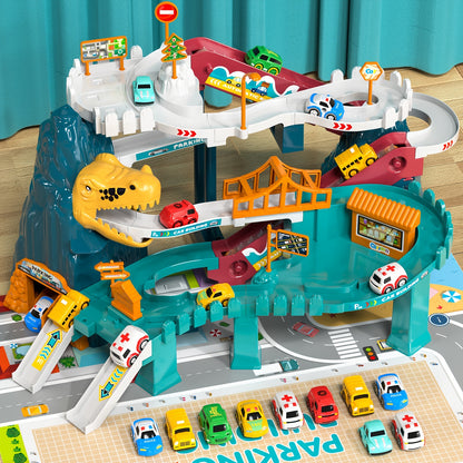Dinosaur-Themed Racing Track Designed for Toddlers, Featuring a Toy Car Ramp And a Playset That Includes 10 Cars, Suitable for Children Aged 3 to 8 Years.