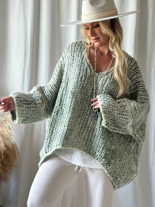 Plus Size, Women's Plus Size Oversized V-Neck Sweater - Winter Warm Solid Color Pullover, Elegant Casual Loose Fit Sweaters for Fall/Winter Layering, Hand Washable Cozy Blouse