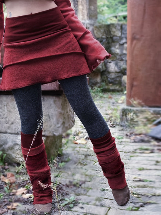 [Vintage Style Pants] High Elasticity Women's Retro Color-Block Tight-Fitting Long Pants Skirt | Machine-Washable Spring/Fall Outwear with Elastic Waistband, Solid Color & Contrast Detailing for Casual to Formal Occasions SS69