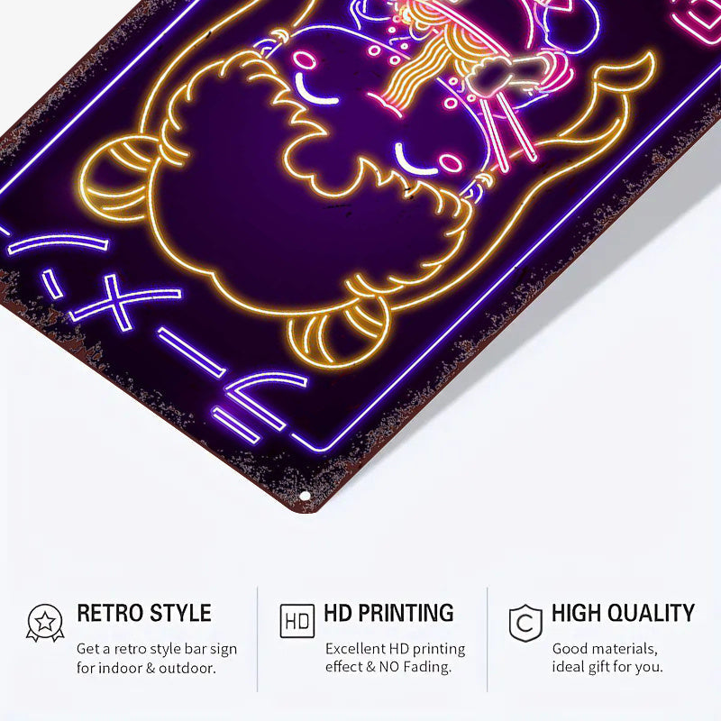 1pc Retro Japanese Ramen Girl Neon Sign - Contemporary Metal Wall Art, Multipurpose Decor for Bar, Cafe, Beach House & Backyard, No Electricity Needed, Easy Mounting, Anime Room Decor SS69