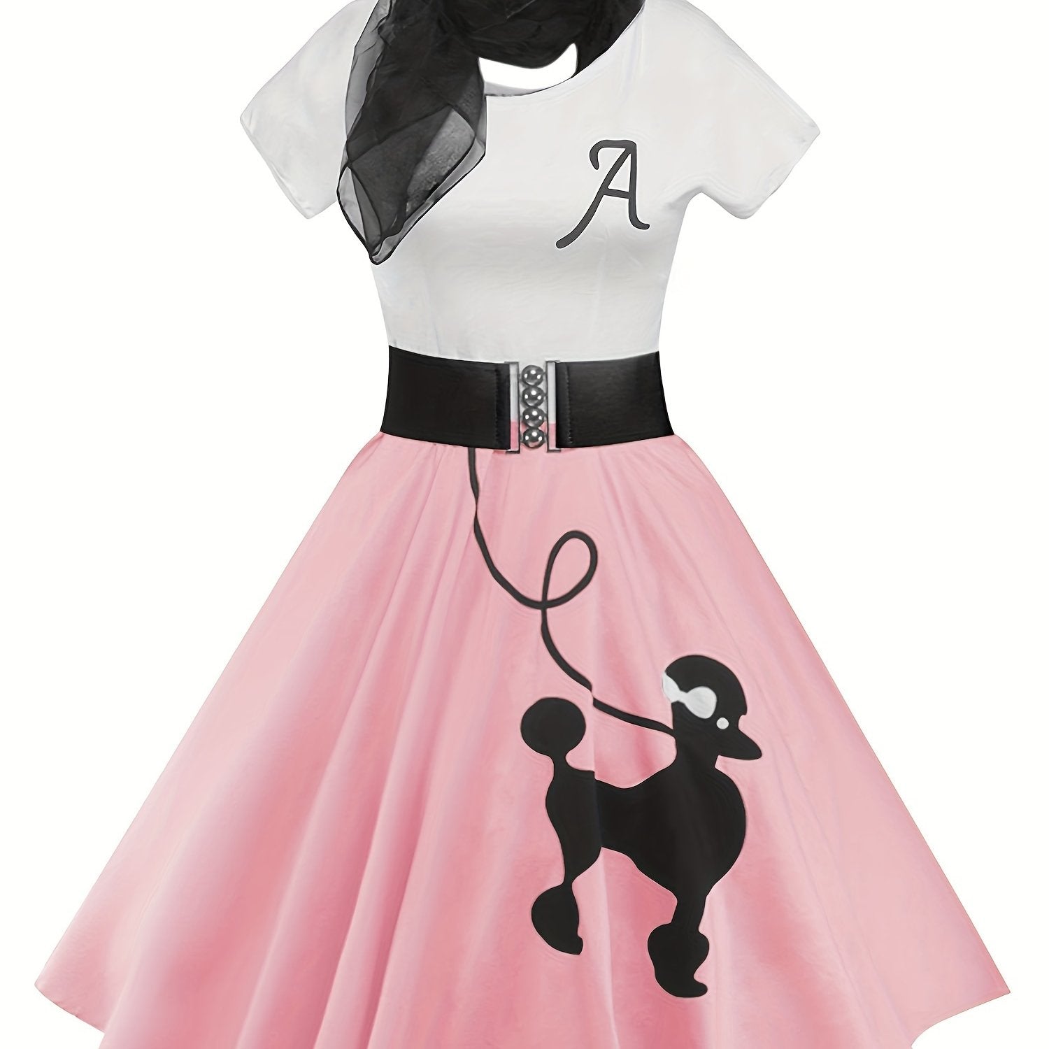 [Retro Skater Dress] Retro Poodle Print Women's Skater Dress | Vintage High Waist Rockabilly Swing Tee Cute Dresses SS69 26.69 Pink Red Color / XXL