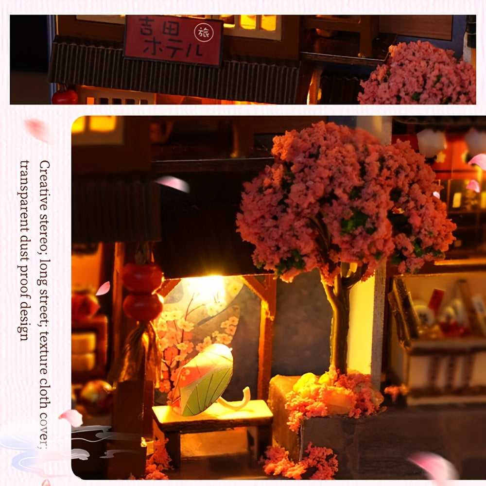 3D Handcrafted Cherry Blossom Alley Bookends, Japanese Style Miniature Model, Art Deco Home Decor, Thanksgiving Tabletop Display, Manufactured Wood, Dry Battery Powered (3 Button Batteries Not Included), Creative Valentine'S SS69