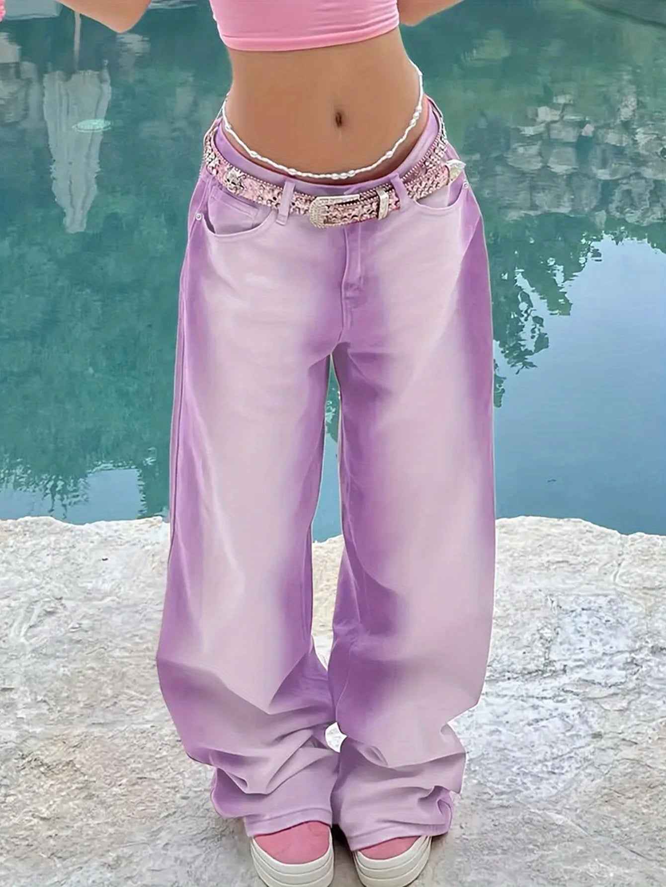 Women's 3pcs Novelty Pants, Macaron Color, 2025 Fall/winter New Arrival, High-waisted Straight-leg Jeans, And Loose Fit, Extremely Versatile, Comfortable And Body-hugging, Suitable for s And Casual Occasions