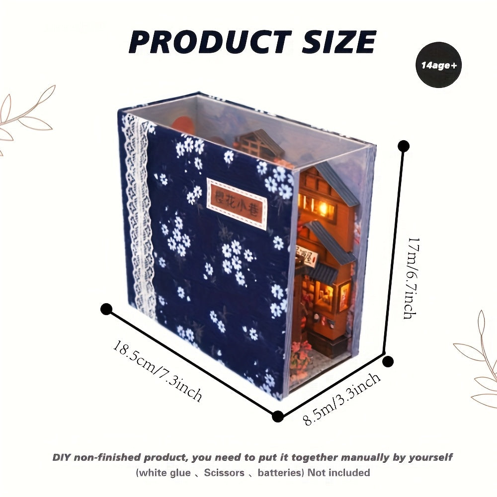 3D Handcrafted Cherry Blossom Alley Bookends, Japanese Style Miniature Model, Art Deco Home Decor, Thanksgiving Tabletop Display, Manufactured Wood, Dry Battery Powered (3 Button Batteries Not Included), Creative Valentine'S SS69