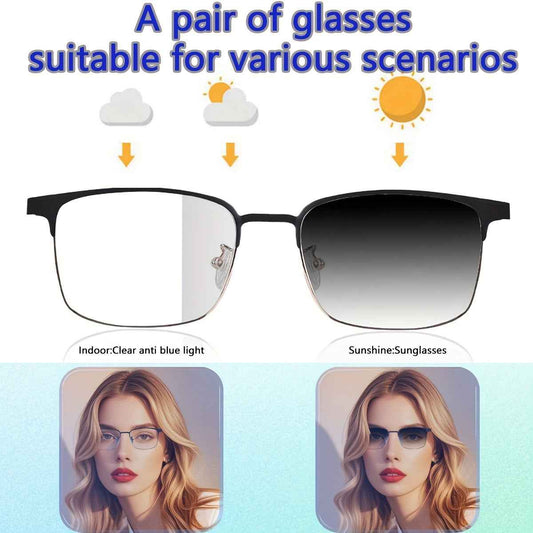 Smart Audio Glasses, New Smart Glasses with Automatic Dimming Lenses, Built-in Microphone and Speaker, High-Definition Voice Calling and Hifi Music Quality, Automatically Turning Into Fashion Glasses in Sunlight, Suitable for
