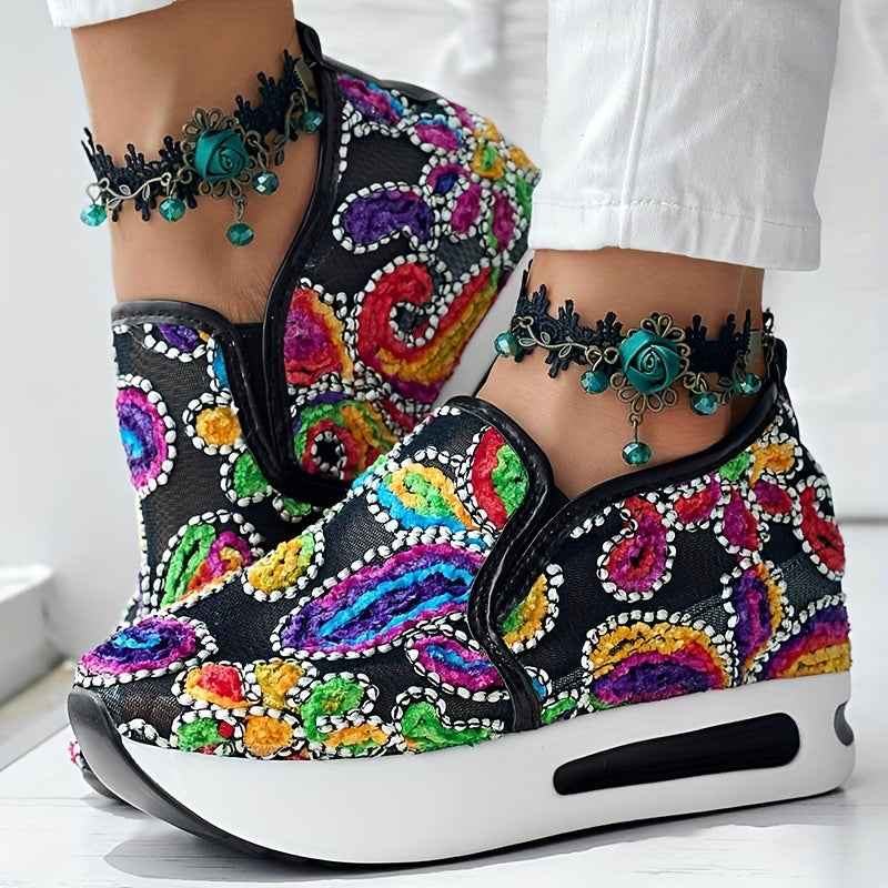 [Abstract Sneakers] Casual Abstract Print Wedge Sneakers | Side Lace-up - Without Anklet SS69