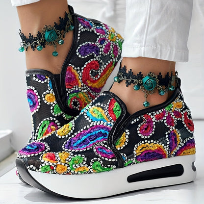[Abstract Sneakers] Casual Abstract Print Wedge Sneakers | Side Lace-up - Without Anklet SS69