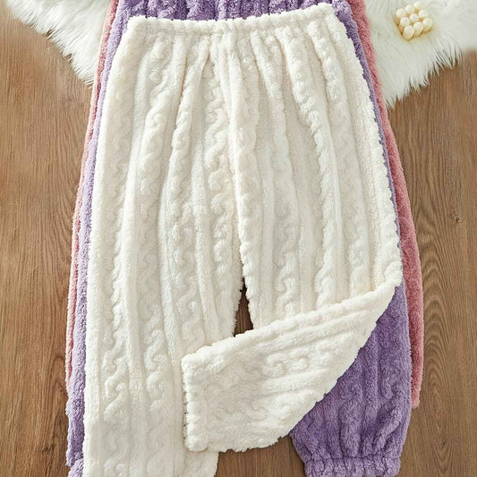 Plus Size Three-Pack Autumn/Winter Plush Jacquard Women's Loose Casual Lounge Pants
