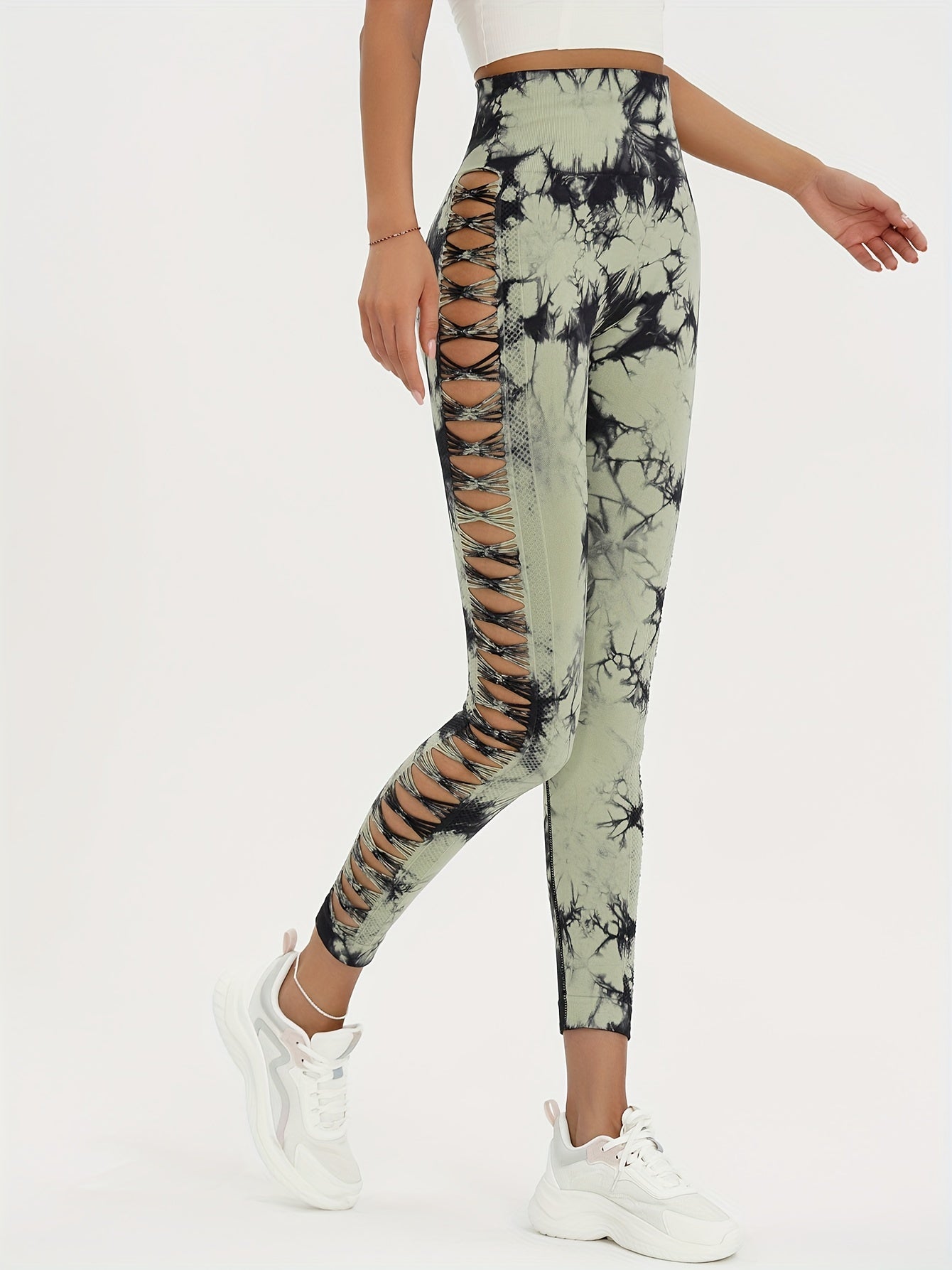 Seamless Lady Tie-Dye Yoga Pants, Side Hollow Butt Lift Workout Fitness Tights, Jogging Sports Leggings, Gym Clothing - SS69