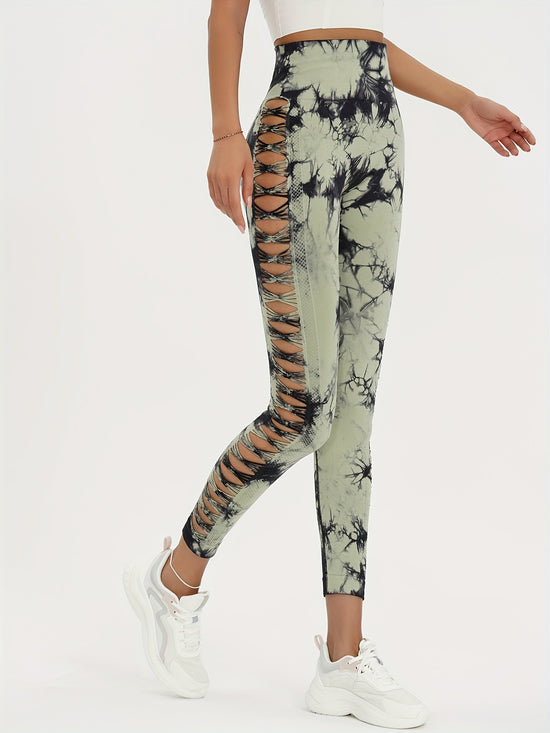 Seamless Lady Tie-Dye Yoga Pants, Side Hollow Butt Lift Workout Fitness Tights, Jogging Sports Leggings, Gym Clothing - SS69