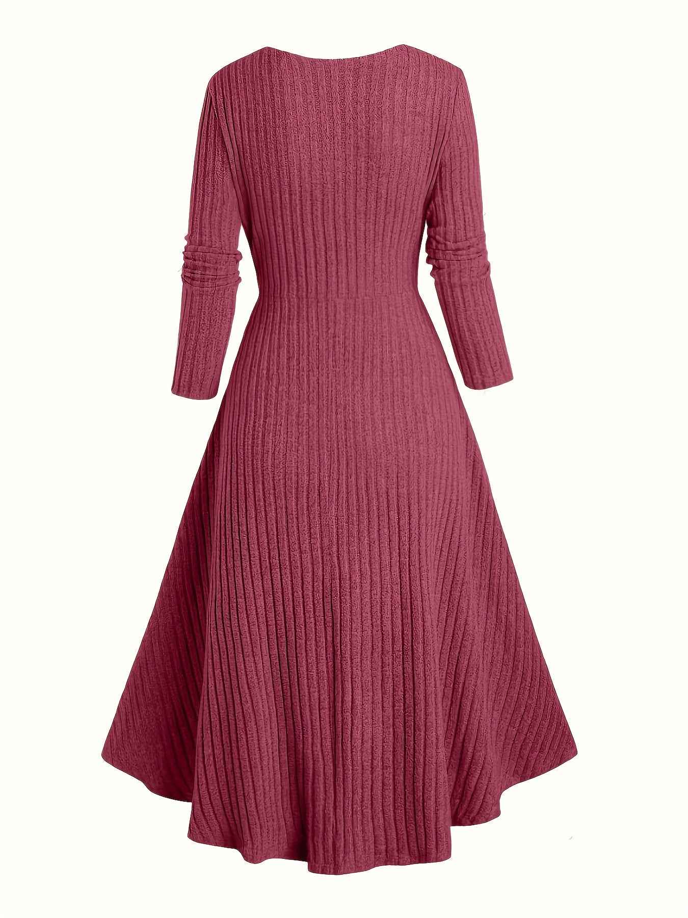 Ribbed Dress , Long-Sleeve , for Autumn And Winter , Commutes