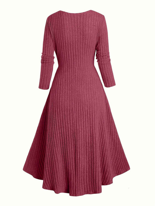 Ribbed Dress , Long-Sleeve , for Autumn And Winter , Commutes