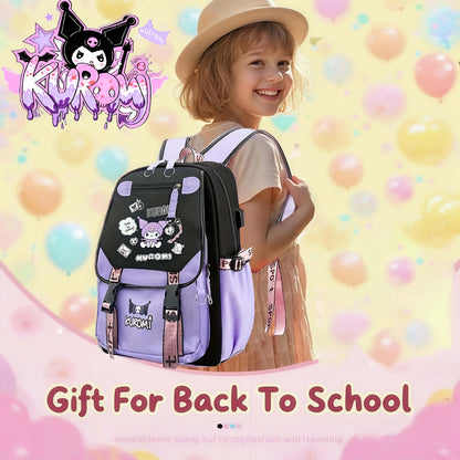 [Sanrio Licensed]Cute for kuromi School Bag for kuromi Backpack Suitable For Boys And Girls, Equipped With A USB Port, Comes Ultra-lightweight Outdoor Camping And Hiking Gear, Essential For Travel, Gift For Back To School Bac SS69