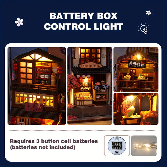 3D Handcrafted Cherry Blossom Alley Bookends, Japanese Style Miniature Model, Art Deco Home Decor, Thanksgiving Tabletop Display, Manufactured Wood, Dry Battery Powered (3 Button Batteries Not Included), Creative Valentine'S SS69