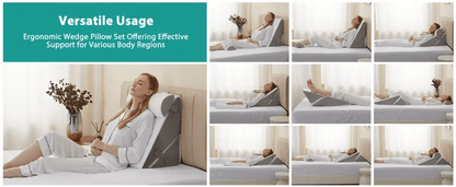 [3pcs Foam Pillows] 3pcs Foam Pillows 3pcs Polyurethane Foam Bed Wedge Pillows | Adjustable Contour Support, Anti- Snoring, Acid Reflux, Medium- Soft Gray Pillow Covers, Machine Washable, Back Alleviation, Contoured Pillow De