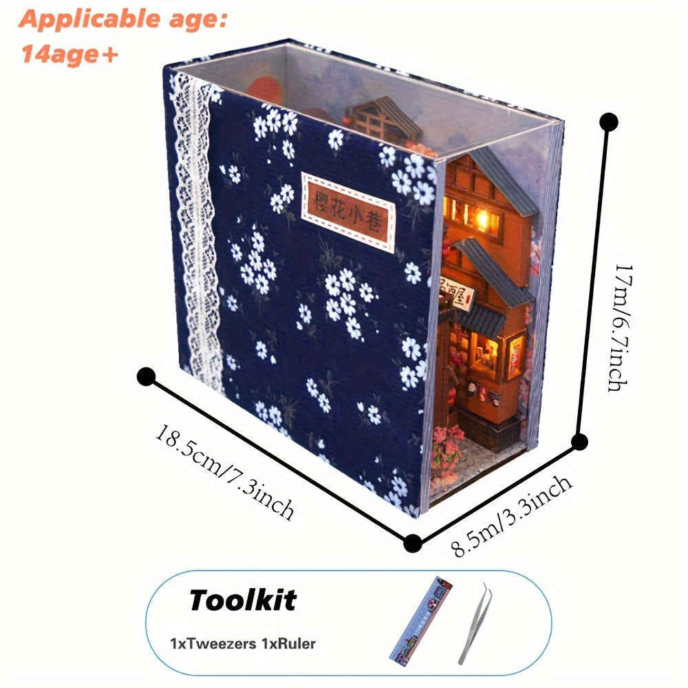 3D Handcrafted Cherry Blossom Alley Bookends, Japanese Style Miniature Model, Art Deco Home Decor, Thanksgiving Tabletop Display, Manufactured Wood, Dry Battery Powered (3 Button Batteries Not Included), Creative Valentine'S SS69