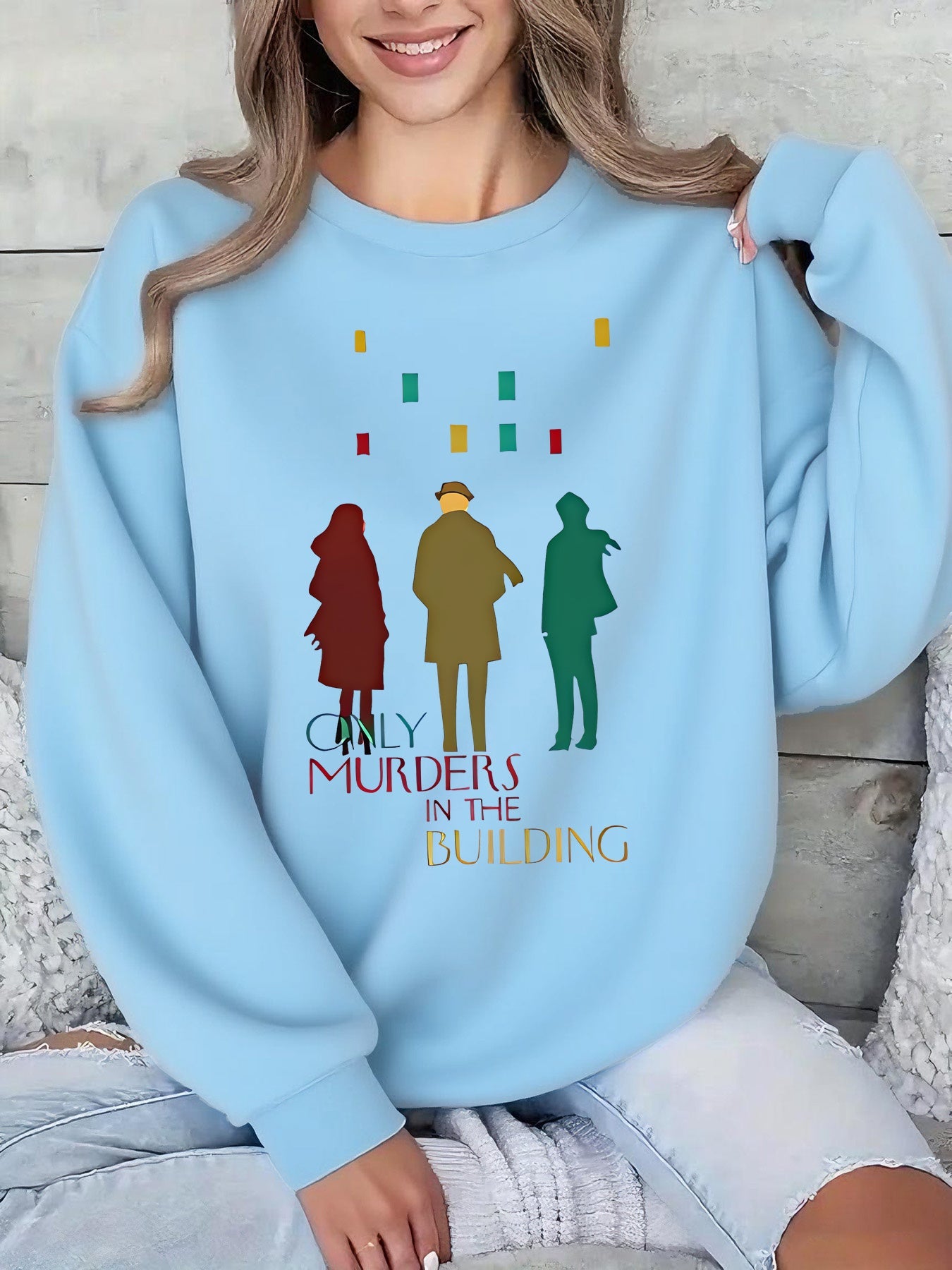 Women'S Sweater - TV Show Inspired Murder in the Building Graphic Pullover, Lightweight Crewneck Sweater for Fans, Birthday/Graduation Gift, Everyday & Special Occasion Outfit - Soft Women'S Sweater, Holiday Clothing, Comfort SS69