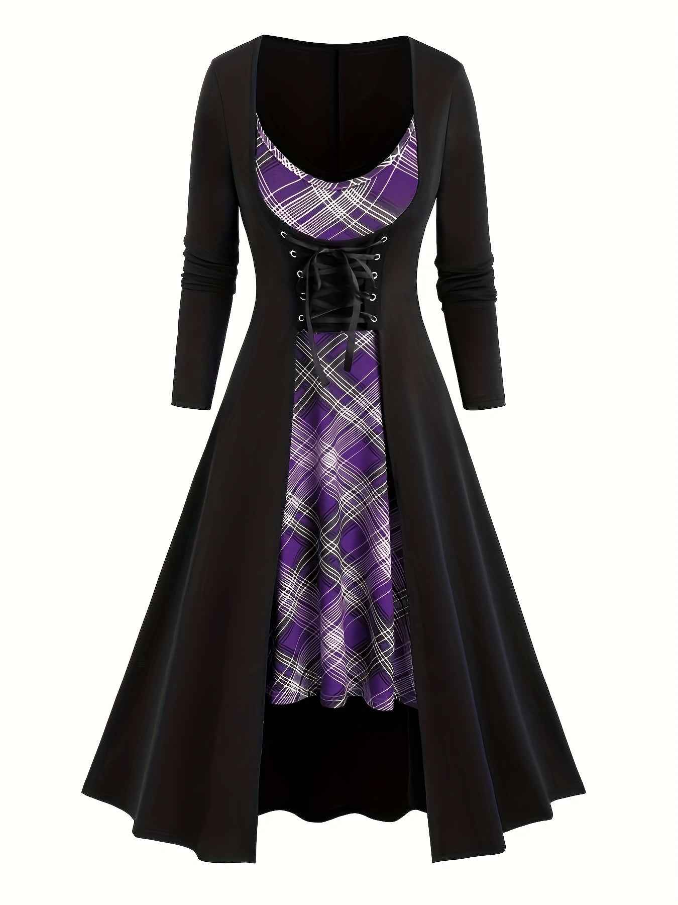 [Gothic Renaissance Dress] Gothic Corset Renaissance Dress | Women's Long Halloween Costume Fashion Princess Dress + Suspender Dress Two-piece Set