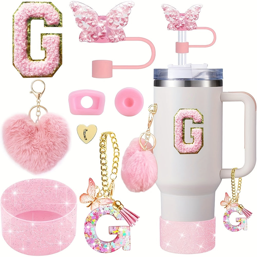 8pcs Cup Accessories for Cup 30oz 40oz Includes Butterfly Straw Cover Cap Silicone Boot Alphabet Handle Charm Initials Sticker 2pcs Spill Proof Stopper Heart Hook Love Plush Ball, Best for Christmas, Perfect for Thanksgiving SS69 15.69 G