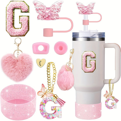 8pcs Cup Accessories for Cup 30oz 40oz Includes Butterfly Straw Cover Cap Silicone Boot Alphabet Handle Charm Initials Sticker 2pcs Spill Proof Stopper Heart Hook Love Plush Ball, Best for Christmas, Perfect for Thanksgiving SS69 15.69 G