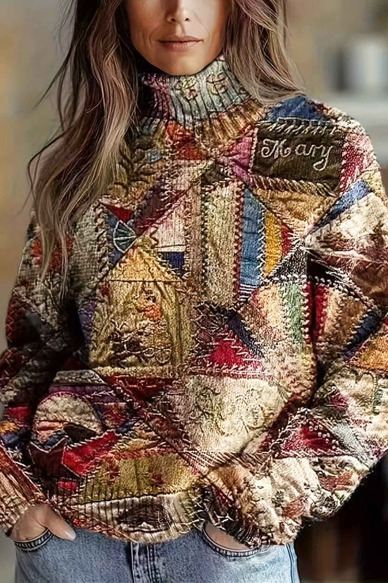 Plus Size, 2D Flat Pattern Women's Pullover 3D Printed Pattern Sweater Long Four Seasons Mixed Vintage