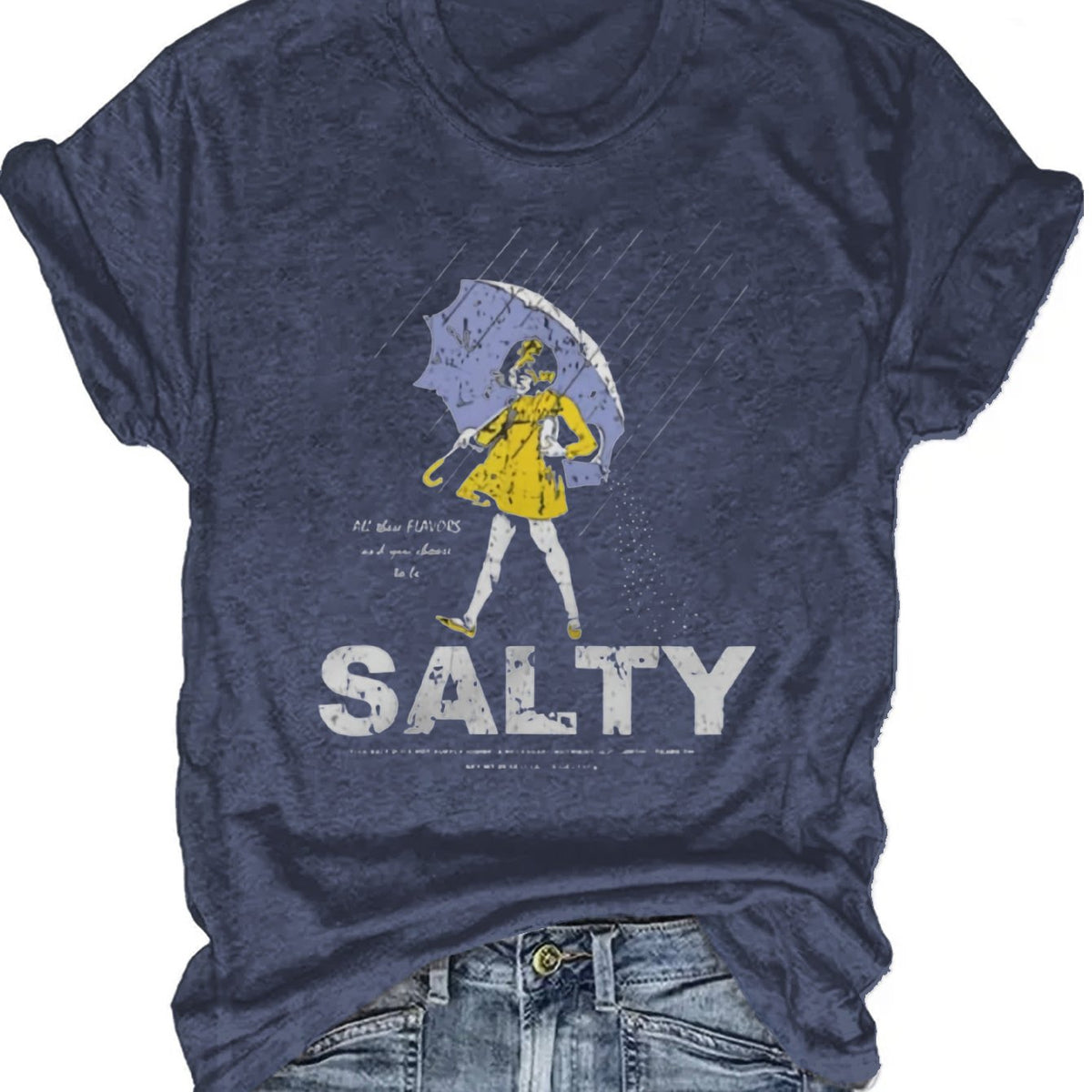 Salty with Umbrella Graphic Tee - Vintage Style Summer Beachwear for Trendy Women, Perfect for Vacation and Everyday Wear, ed T-shirt SS69 13.69 Navy Blue / XXL