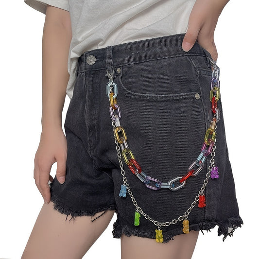 [Colorful Bear Chain Waist Jewelry] Bear Decor Pant Chain Candy Color Colorful Jean Chains Layered Bear Wallet Pocket Chains Acrylic Waist Jewelry For Women - SS69
