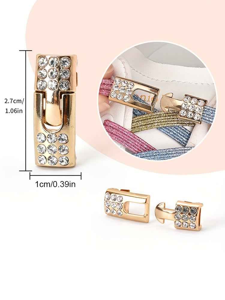 1pair Free-Tie Shoelaces With Rhinestone Buckles, Fashion Elastic Lazy Shoelaces For Sneakers Canvas Shoes Skate Shoes, Women & Men