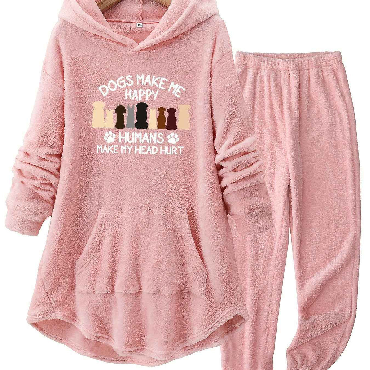 Plus Size - A Group of Dogs with a Letter Print on The Back, Featuring a Thick Fleece Set for Plus-Size Women'S Autumn And Winter Loungewear.