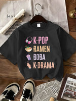 T-Shirt in 3 Colors - 180G [Popular Trendy Print] K-Pop Hand Symbol Kpop Ramen Bubble Tea Boba, Featuring a Printed Design on a Women'S Loose Round Neck Sweatshirt Hoodie, Long Sleeve T-Shirt Suitable for Casual Wear for Wome SS69