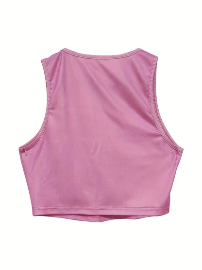 1pc Women'S Sexy Polyester Round Neck Tank Top, Spring/Summer/Autumn Casual Sleeveless Knitted Vest with Graphic Print Design SS69