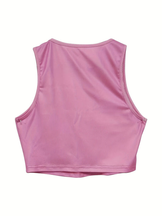 1pc Women'S Sexy Polyester Round Neck Tank Top, Spring/Summer/Autumn Casual Sleeveless Knitted Vest with Graphic Print Design SS69