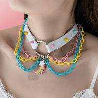 [Rainbow Choker Necklace for Party] Sweet and Edgy PU Leather Rainbow Choker Necklace - Perfect for Everyday and Party Wear SS69 8.69 Polychrome