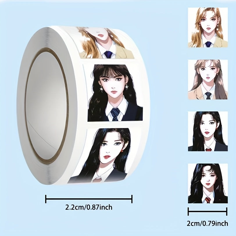 1 Roll of 500 Rectangle Glossy Paper Stickers, BABYMONSTER Hand-Painted, Single Use, with Kpop Girl Group Tablets Luggage Sealed Stickers, for Fans SS69