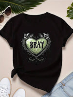 Women's Plus Size Green Heart-Shaped T-Shirt - Soft, Breathable, Comfortable for Sports & Casual Wear SS69