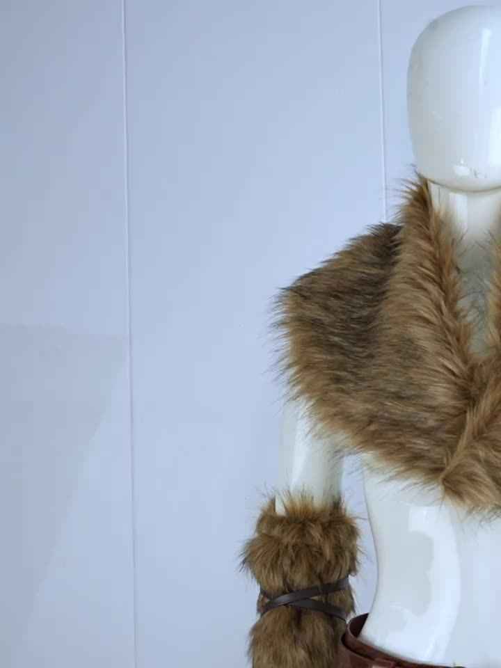 Ancient Warrior, Viking-Inspired Costume Set - 11pcs With Faux Fur Collar, Belt, Medieval Pouch, Leg & Hand Warmers For Halloween Party, Halloween Costumes