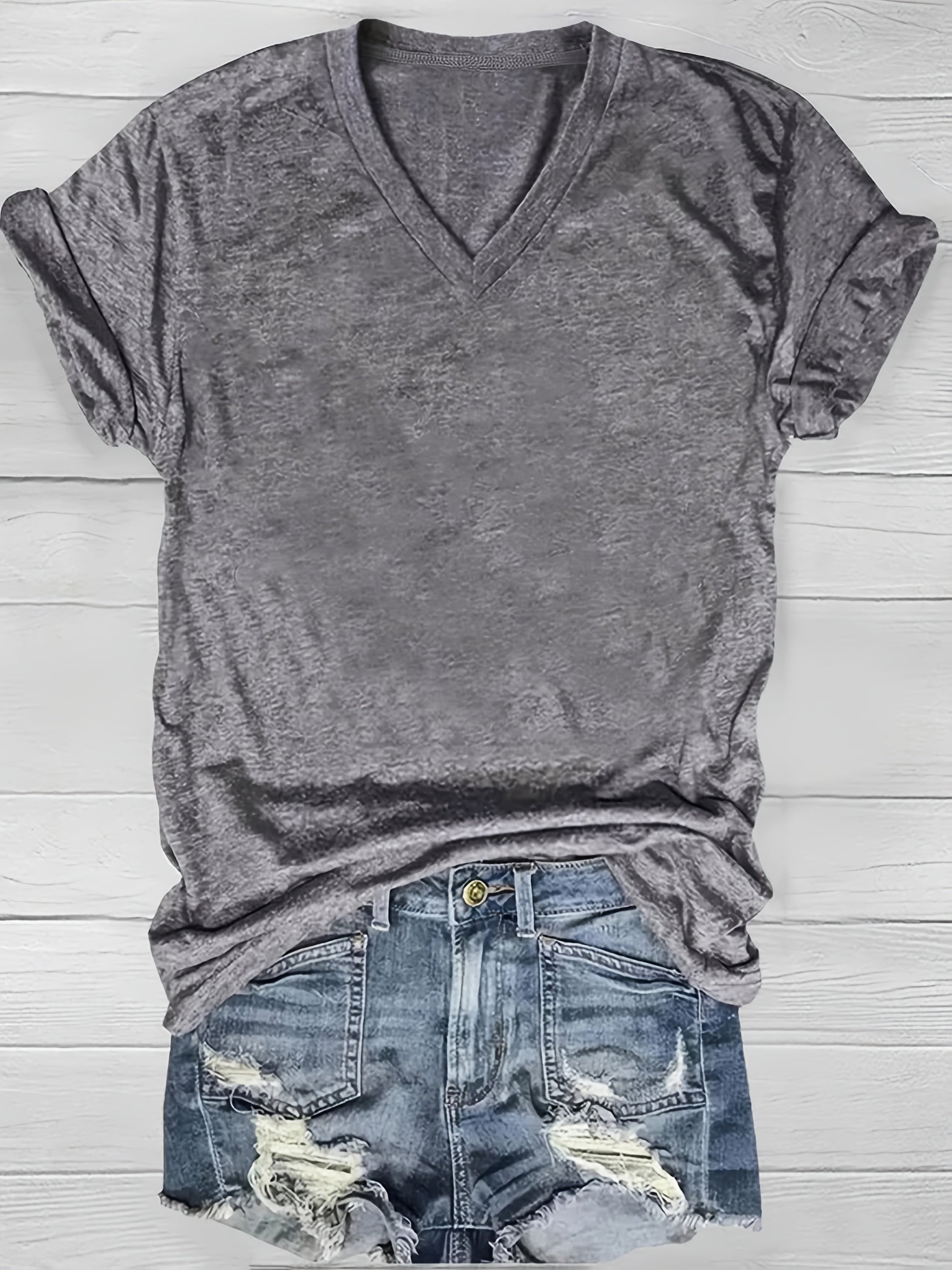 5 Solid Color V-Neck T-Shirts, Casual Short-Sleeved T-Shirts Spring And Summer, Women'S Clothing SS69