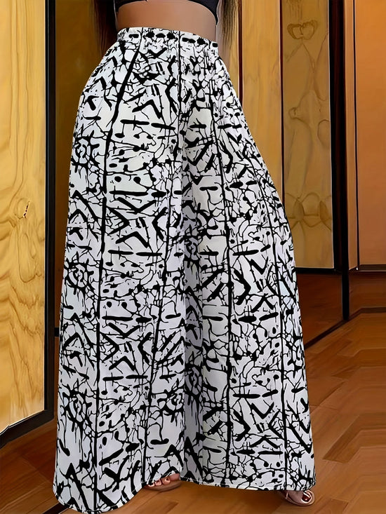 Newspaper Print Wide Leg Pockets Pants, Casual & Versatile High Waist Pants For Spring & Summer, Women's Clothing SS69