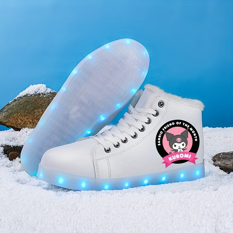 Women's & Unisex (for) Kuromi Cartoon LED Glowing Sneakers - -Lined Winter Warm Light Shoes with USB Rechargeable Multicolor Flashing, Traction TPR Sole & Anime Design for Night Sports/Party Wear - Compatible with