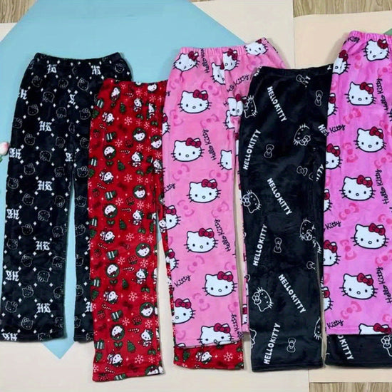 Sanrio Hello Kitty Women's Y2K Kawaii Anime Flannel Pajama Pants - Halloween Cartoon Print Sleepwear, Warm Cozy All-Season Casual Lounge Pants for Adults, Hello Kitty Pajama Pants, Adult Loungewear, Playful Sleepwear, Comfort SS69